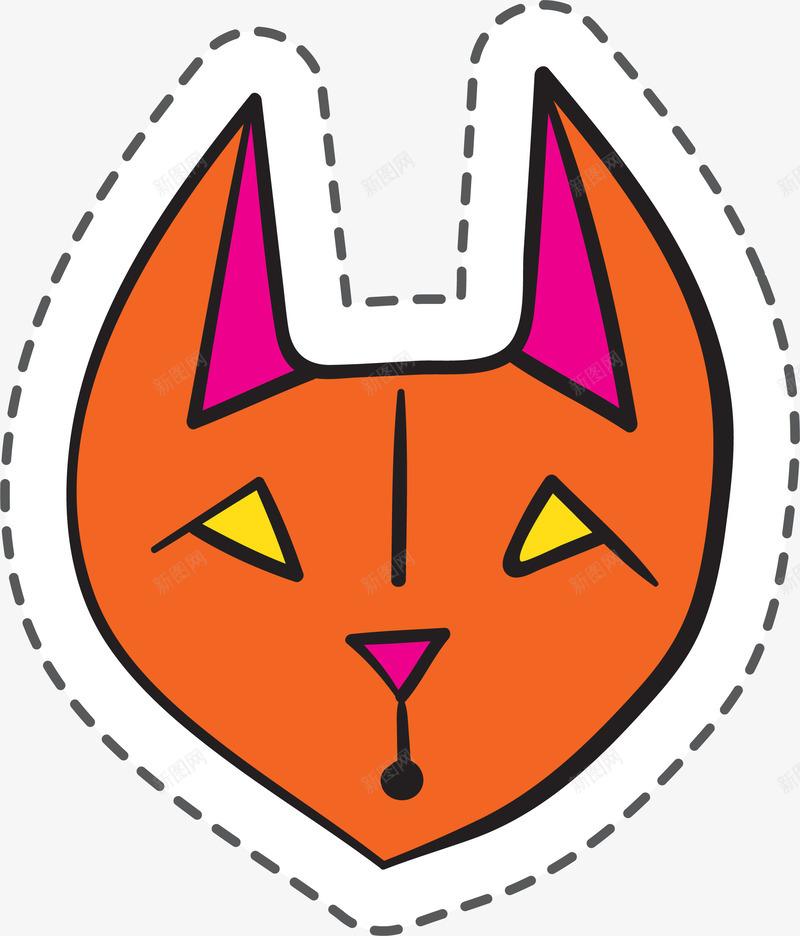 橙色卡通小猫卡通贴纸png免抠素材_88icon https://88icon.com 三角形 几何 卡通 手绘 橙色 眼神 线稿 虚线 贴纸