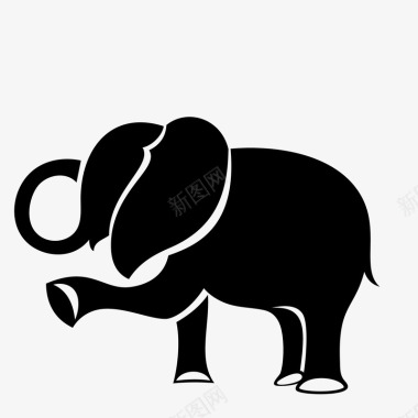黑色手绘的大象动物图标图标