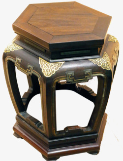 清代中式鎏金包角六方凳子素材