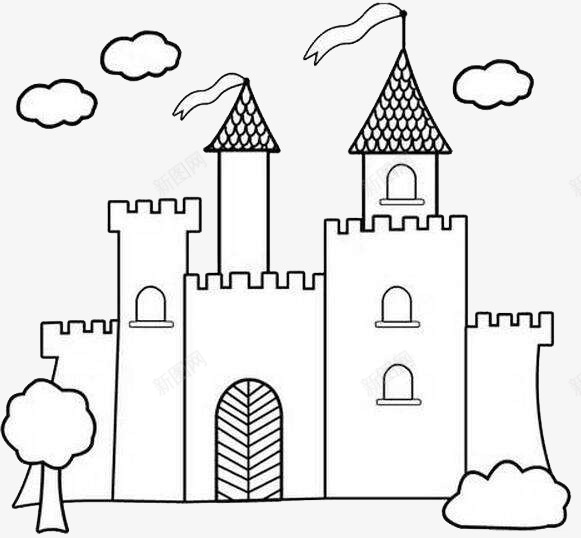 梦幻童话城堡简笔画图案png免抠素材_88icon https://88icon.com 城堡 城堡简笔画 梦幻风格 童话 简笔画 简约可爱 装饰图案