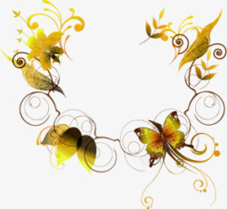 黄色卡通精美花纹花朵蝴蝶素材