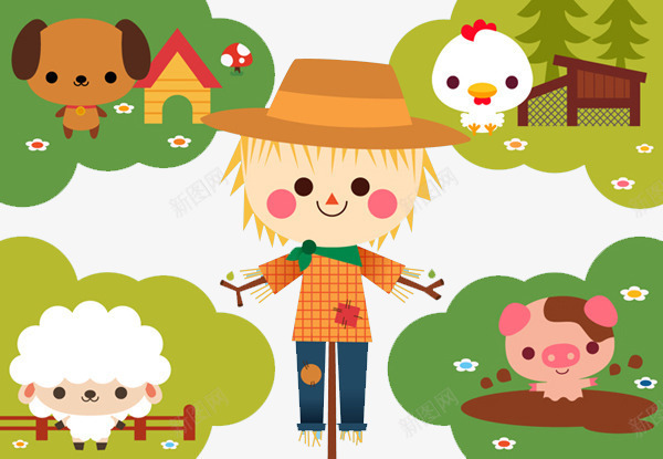 手绘稻草人看家图png免抠素材_88icon https://88icon.com 创意插画设计 卡通贺卡封面 手绘插画