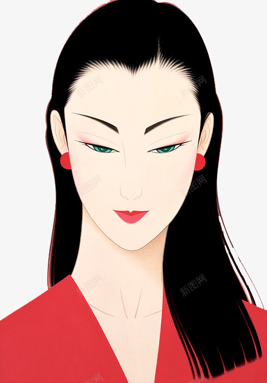 手绘东方美人png免抠素材_88icon https://88icon.com 东方 丹凤眼 卡通 卡通插画 妆容 手绘 美女