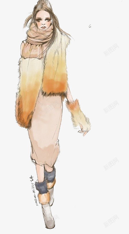 手绘大围巾服装png免抠素材_88icon https://88icon.com 手绘 效果图 服装设计