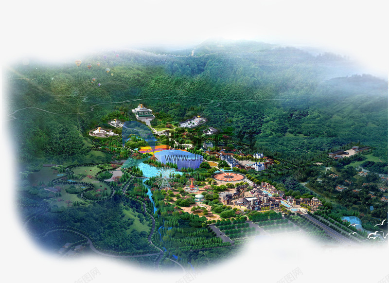 开辟于山间的小区png免抠素材_88icon https://88icon.com 公路 城市 小区鸟瞰图 山峰 建筑 树木 楼房 河流 绿色 鸟瞰图