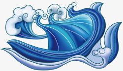 蓝色手绘的海浪装饰素材