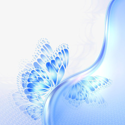 唯美蓝色花蝶背景素材