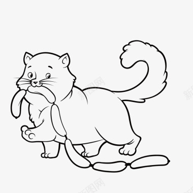 一家人吃简笔画吃香肠的猫咪图标图标