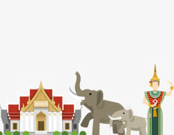 卡通泰国建筑人物大象素材