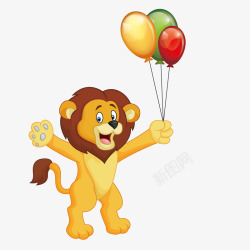 拿着气球的卡通狮子素材