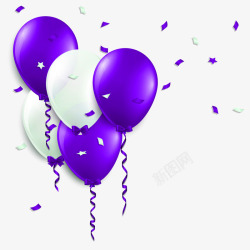 紫色简约气球礼花漂浮素材
