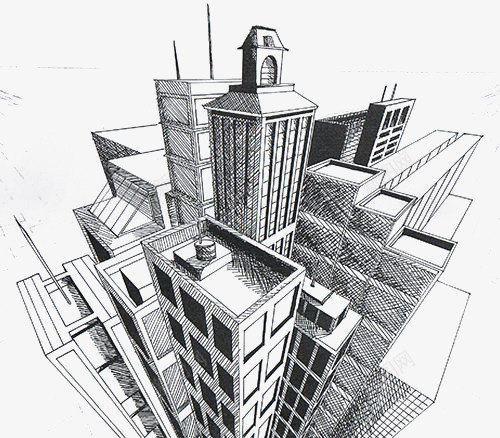 速写大楼png免抠素材_88icon https://88icon.com 卡通 大楼 建筑 手绘 插画 素描 透视 速写