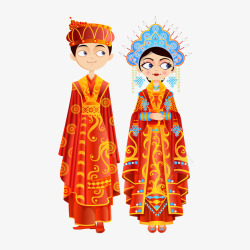 卡通红色中式结婚礼服人物素材