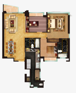 家装效果图精装三房两厅户型图素材