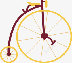 大小轮子自行车黄色轮子复古自行车矢量图高清图片