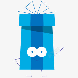 人物化卡通创意化蓝色礼盒高清图片