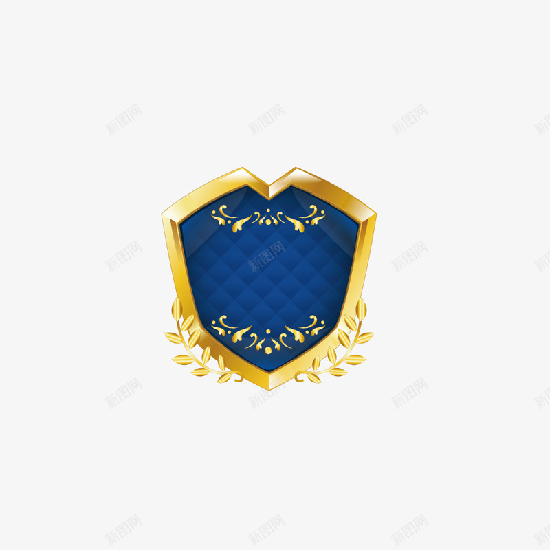 蓝色盾牌徽章装饰png免抠素材_88icon https://88icon.com 免抠图 徽章 效果图 盾牌 蓝色 装饰图 装饰画 金黄色树叶