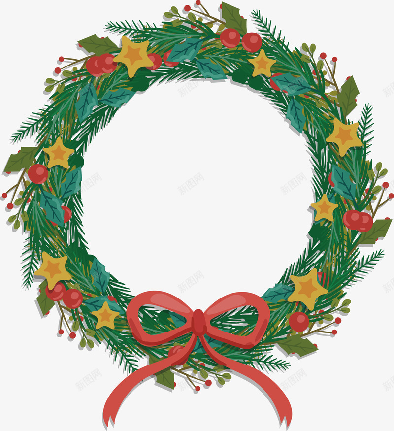 星星装饰圣诞花环png免抠素材_88icon https://88icon.com 圣诞促销 圣诞节 圣诞花环 星星花环 矢量png 花环