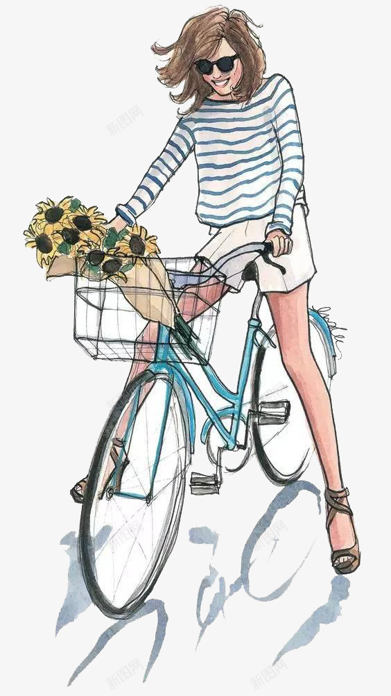 单车美女png免抠素材_88icon https://88icon.com 彩色手绘 时尚插画 骑单车