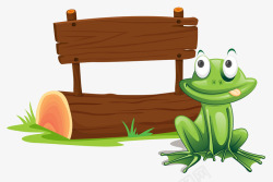 卡通木牌旁吐舌的青蛙素材