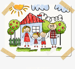 木纹苹果硬盘温馨家庭儿童插画下高清图片