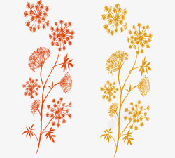简洁红黄植物花卉剪影矢量图素材
