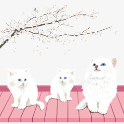 樱花白猫矢量图素材