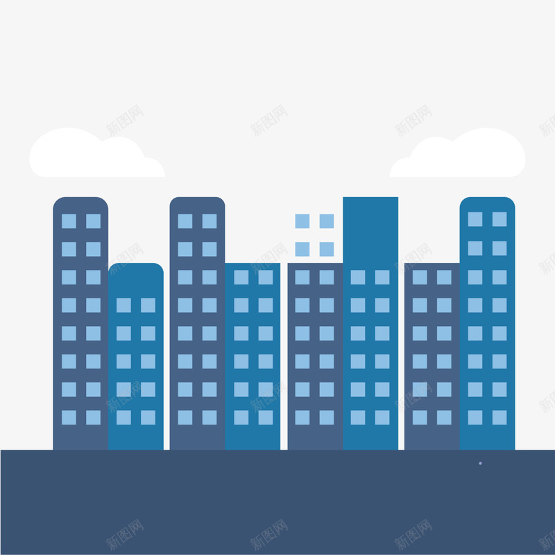 蓝色城市建筑剪影png免抠素材_88icon https://88icon.com 卡通 城市剪影 城市建筑 背景装饰 蓝色