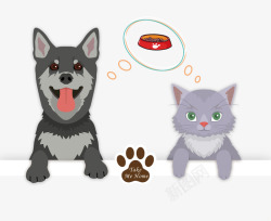 宠物盆卡通手绘可爱的狗狗猫咪高清图片