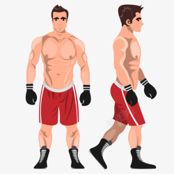卡通手绘拳击运动员的正面和侧面素材