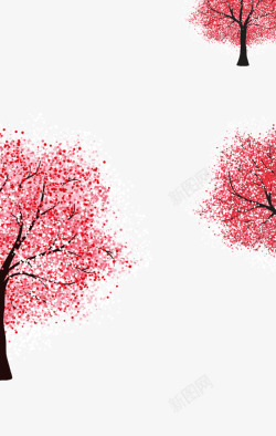 红色卡通茂盛樱花树素材