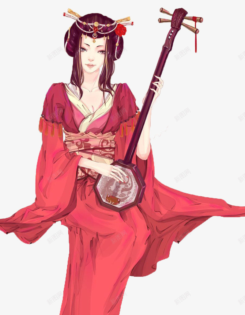 弹琴的美女png免抠素材_88icon https://88icon.com 中国风 卡通 唯美 妖娆 嫁衣 手绘 泪痕 琴 红色 美女