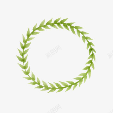 水彩树叶一个圆形水彩橄榄枝花环插画图标图标