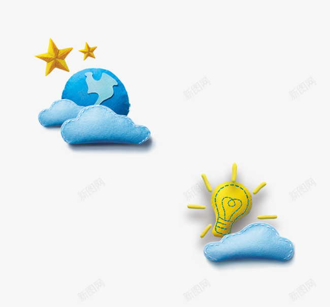 蓝色布艺白云装饰图案png免抠素材_88icon https://88icon.com 免抠PNG 布艺 星星 灯泡 白云 蓝色 装饰图案