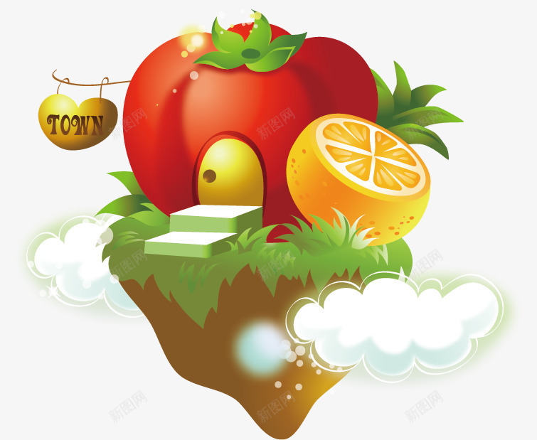 创意蔬菜房子png免抠素材_88icon https://88icon.com 创意 卡通房屋 柠檬 水果 白云 菜类图片 蔬菜