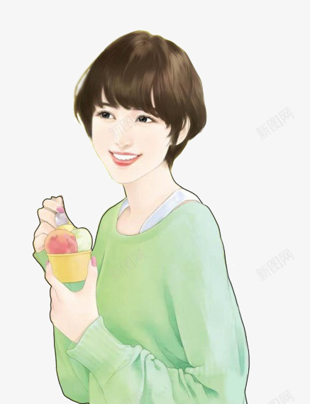 手绘吃冰激凌美女png免抠素材_88icon https://88icon.com 冰激凌 手绘吃 美女