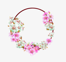 粉色小清新桃花花环装饰图案素材