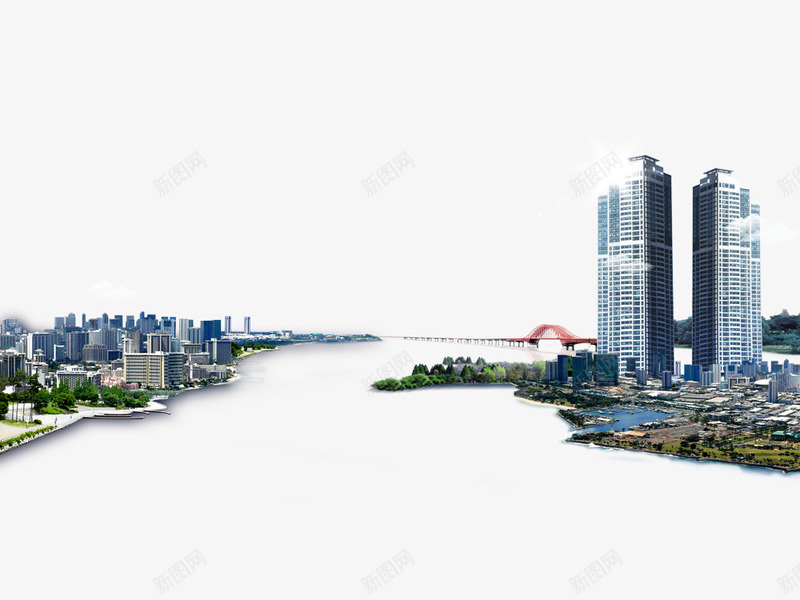 城市河流两岸建筑psd免抠素材_88icon https://88icon.com 城市河流两岸建筑