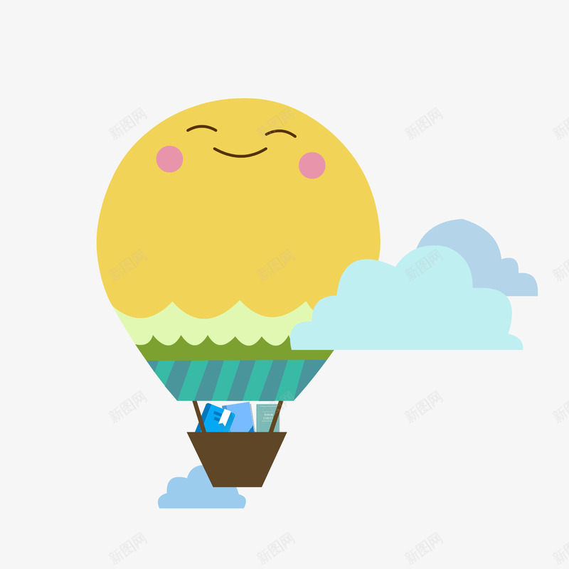 卡通热气球png免抠素材_88icon https://88icon.com 卡通插画 卡通热气球 可爱气球 热气球 白云 笑脸气球 黄色热气球