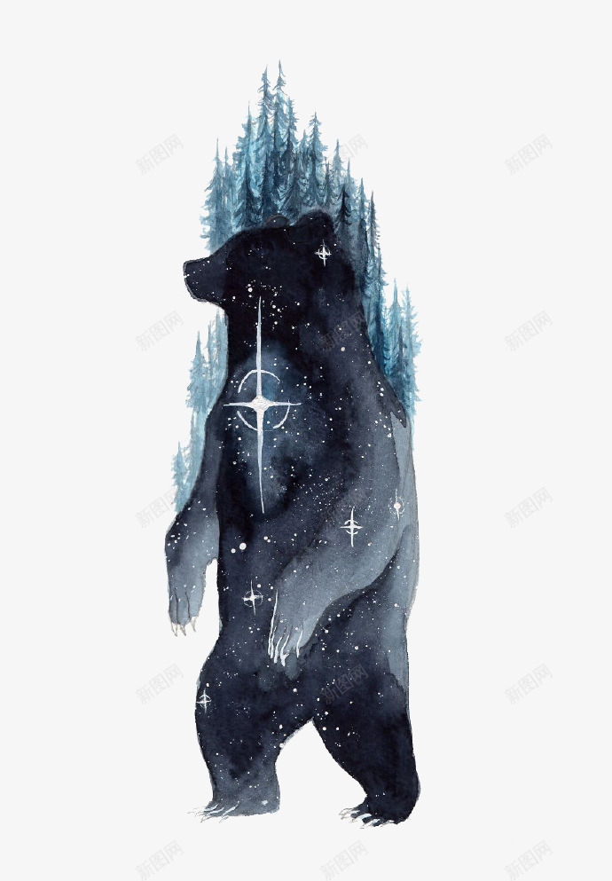 森林中的黑熊png免抠素材_88icon https://88icon.com 双重曝光 星光 森林 黑熊