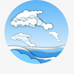 乡村田野立体剪纸插画创意海洋云朵立体剪纸插画矢量图高清图片
