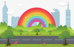 美丽彩虹桥城市街道美丽彩虹矢量图高清图片