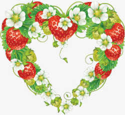 手绘心形草莓花环素材