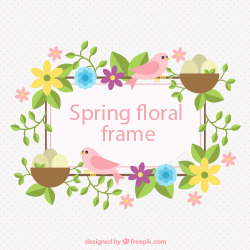 彩色扁平化春季花卉框架矢量图素材