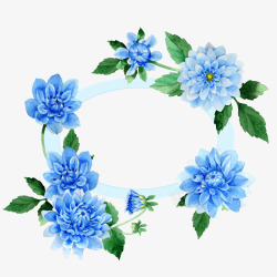 手绘蓝色花朵花环素材