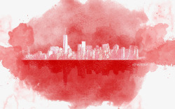红色渲染城市建筑素材