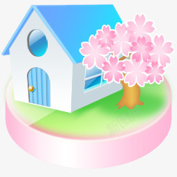 可爱日本樱花透明蓝色房子标志图标图标