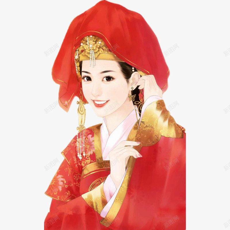 手绘古典红盖头新娘png免抠素材_88icon https://88icon.com 中国风 古典 古装新娘 古风 手绘 红盖头 美女