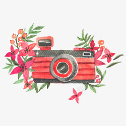 水彩照相机水彩花卉和照相机矢量图高清图片