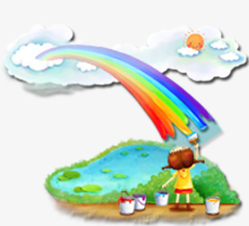 画画的小孩png免抠素材_88icon https://88icon.com 云朵 卡通 多色涂鸦 小孩 彩虹 涂鸦的小孩